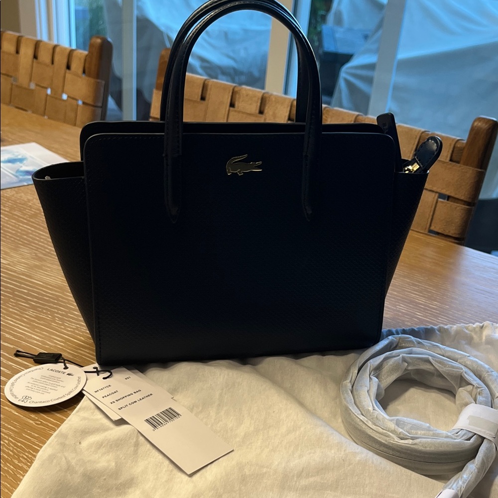 Lacoste Elegant Navy Satchel NWT split cow leather